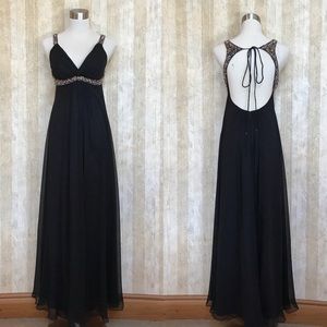 Mikael Aghal Black Silk Chiffon Beaded Gown